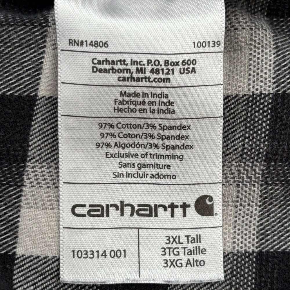Carhartt Mens Plaid Button Up Shirt 3XT Relaxed Fit Gray Utility Workwear - Picture 4 of 8